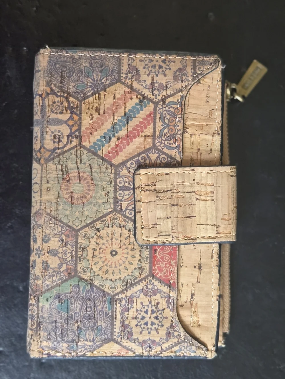 Miss You Hexagon Pattern Portuguese Cork Wallet Boho Neutral & Multicolor